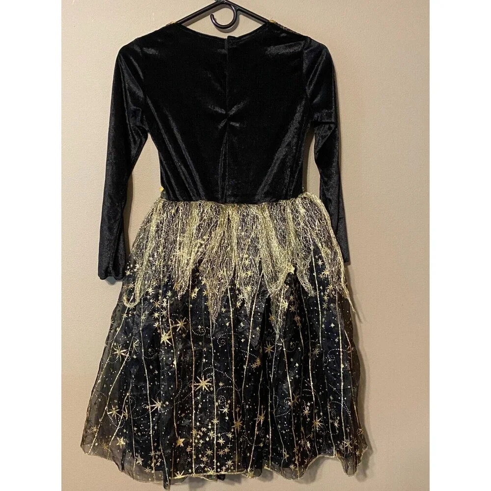 Girl's Black and Gold Dress Formal Halloween Princess Wizard
